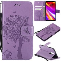 LG Aristo Case  LG Phoenix 3 Wallet Case LG Fortune/K8 2017/LG Risio 2/LG Rebel 2 LTE Flip Case PU Leather Emboss Tree Cat Flower Folio Magnetic Kickstand Cover with Card Slots for LG LV3 Light Purple - B07DY74STV